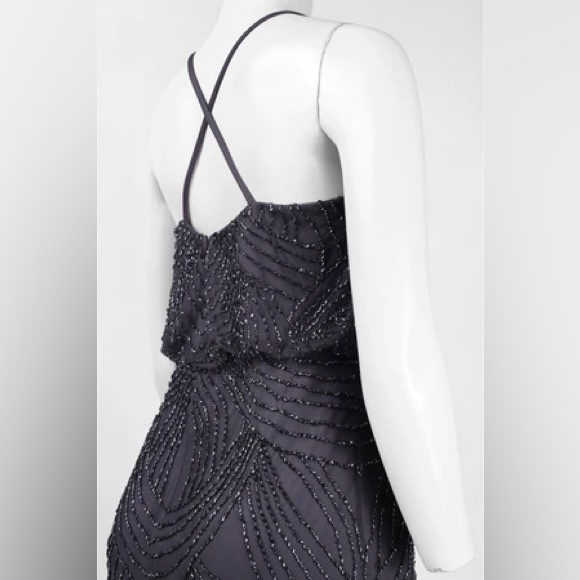 ADRIANNA PAPELL BEADED CHIFFON BLOUSON GOWN - GUNMETAL - Size 0 - Picture 9 of 10